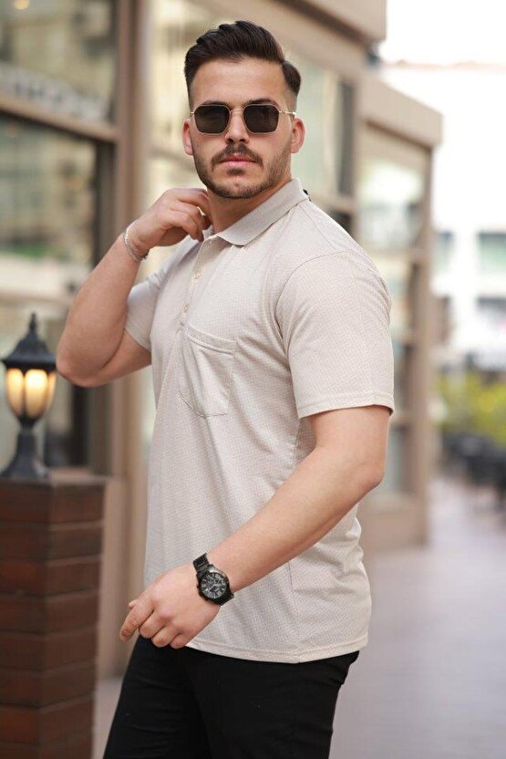 Erkek Yakalı Mini Jakarlı Kısa Kollu T-shirt