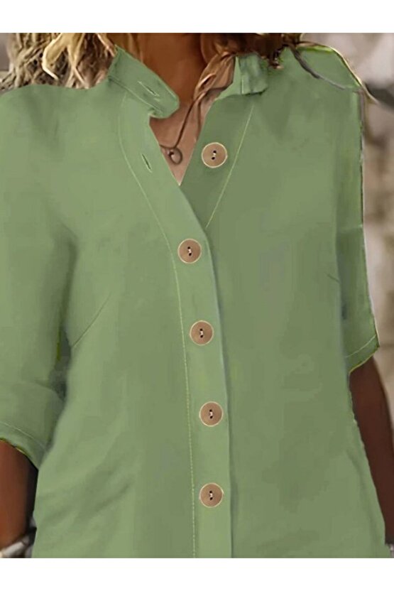 Kadın Kısa Kollu Hakim Yaka önden Düğmeli Kısa Müslim Elbise