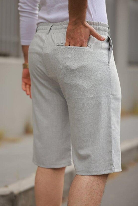 Erkek Beli Bağcıklı Ve Düğmeli Bezayağı Kumaş şort