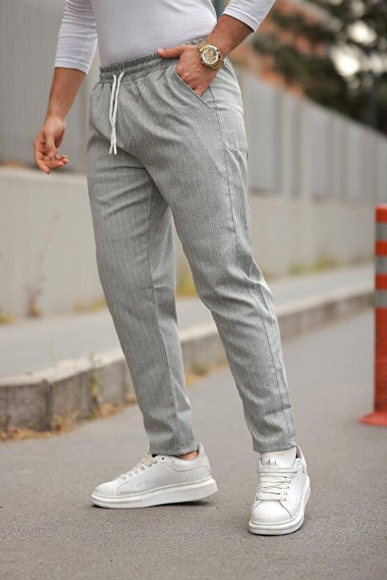 Erkek Beli Bağcıklı çizgili Pantolon