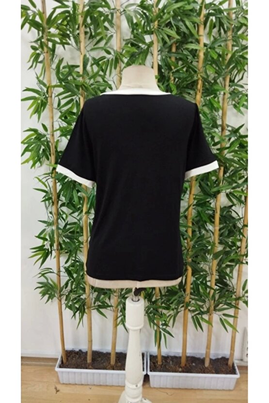 Kadın Kısa Kollu V Yakalı Viskon Bluz