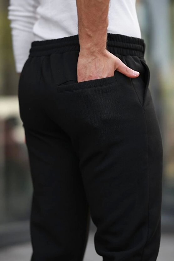Erkek Beli Bağcıklı Duble Paça örme Pamuklu Kumaş Jogger Pantolon