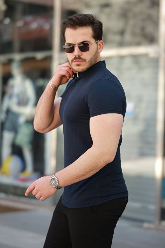 munn collection Erkek Hakim Yaka Dokuma Pamuklu Kumaş Kısa Kollu T-shirt