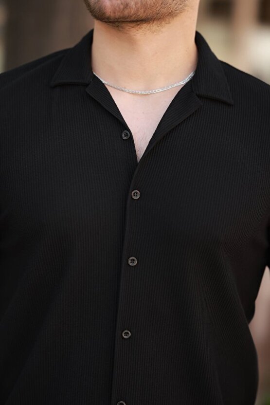 munn collection Erkek Ottoman Kumaş Apaj Yaka Kısa Kollu Gömlek