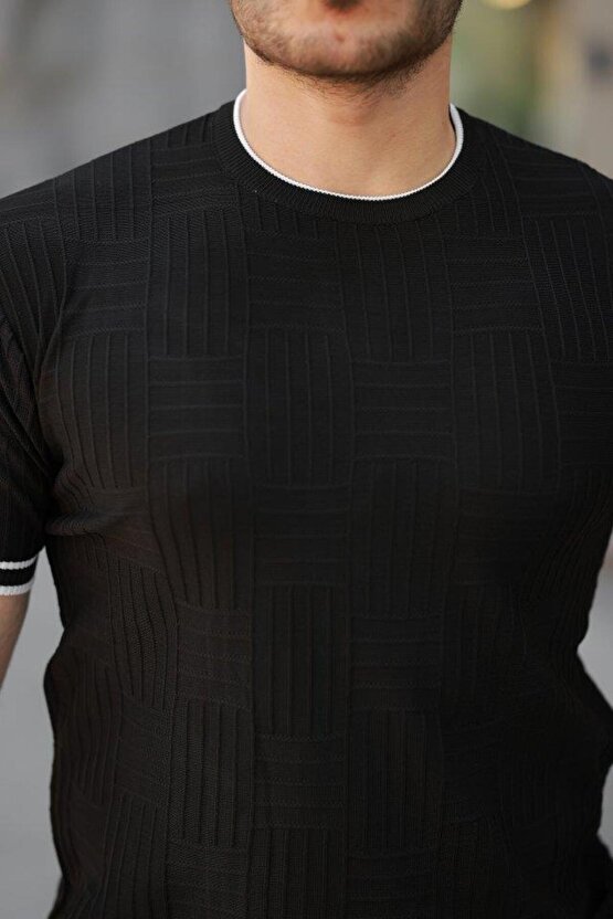 Erkek Jakarlı Ribanalı Kısa Kollu T-shirt