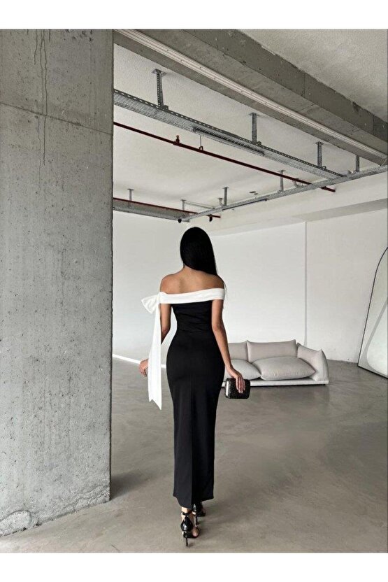 Kadın Madonna Yaka Skuba Krep Kumaş Kurdale Detay Elbise