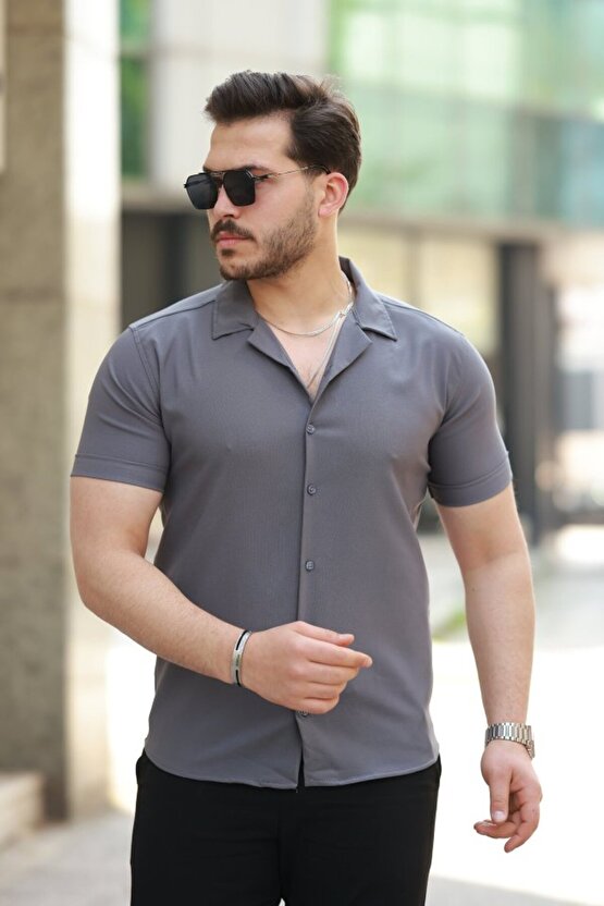 Gökyüzü Erkek Apaj Yaka Kısa Kollu Gömlek