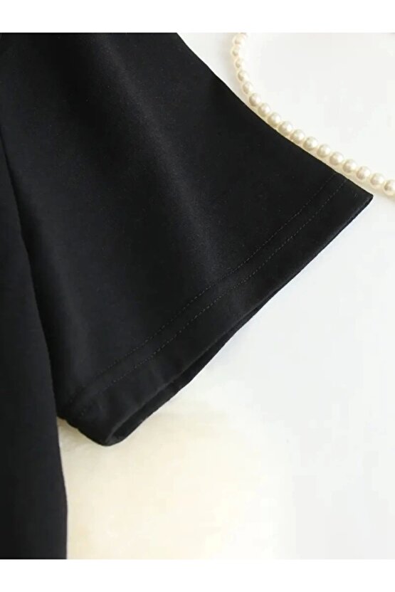 Baskılı Oversize Bisiklet Yaka T-shirt - Siyah