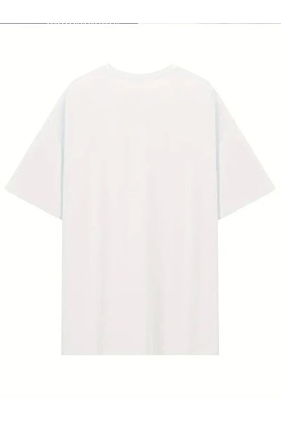 Baskılı Oversize Bisiklet Yaka T-shirt - Beyaz