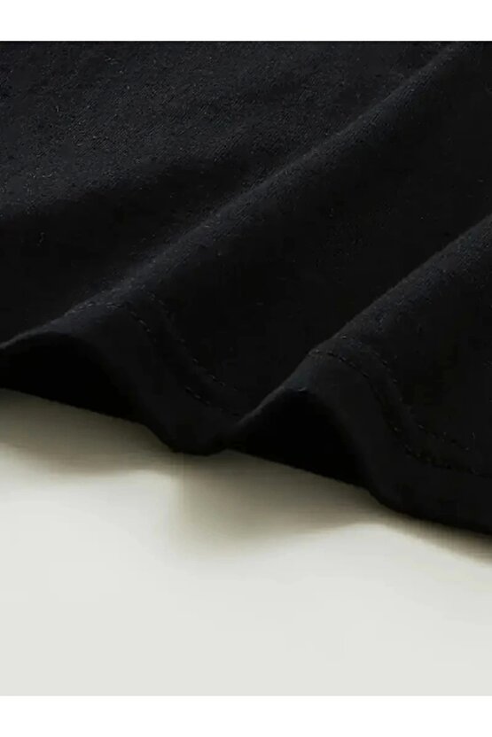 Baskılı Oversize Bisiklet Yaka T-shirt - Siyah