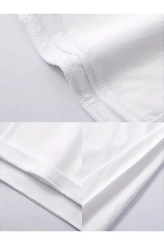 Baskılı Oversize Bisiklet Yaka T-shirt - Beyaz