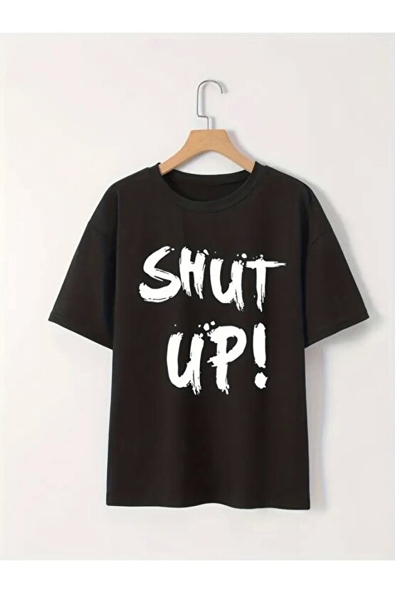 Baskılı Oversize Bisiklet Yaka T-shirt - Siyah