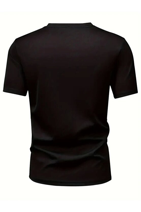 Baskılı Oversize Bisiklet Yaka T-shirt - Siyah