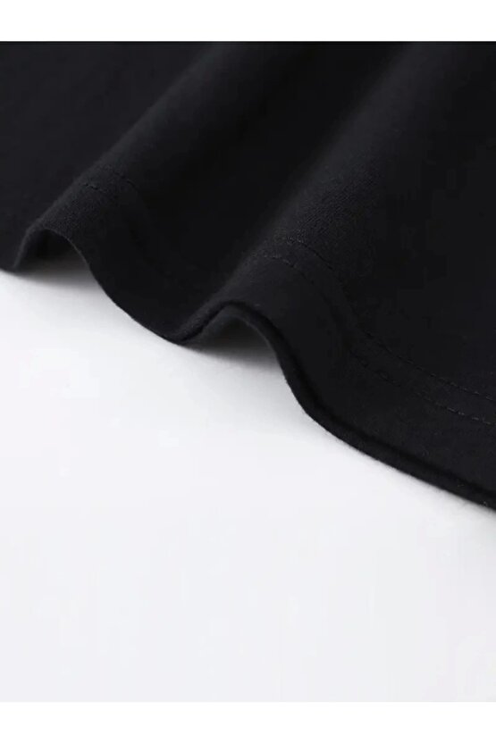 Baskılı Oversize Bisiklet Yaka T-shirt - Siyah