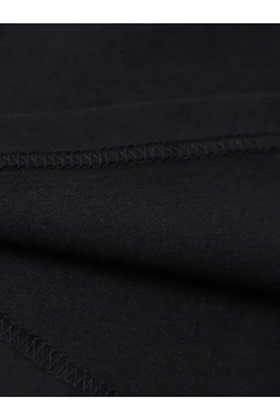 Baskılı Oversize Bisiklet Yaka T-shirt - Siyah