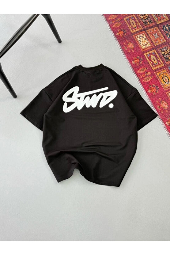 Erkek Baskılı Oversize T-shirt - Siyah