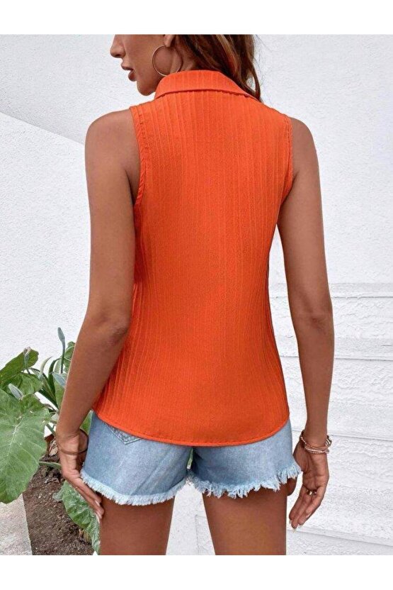 Kadın Sıfır Kol Pamela Kumaş Gömlek