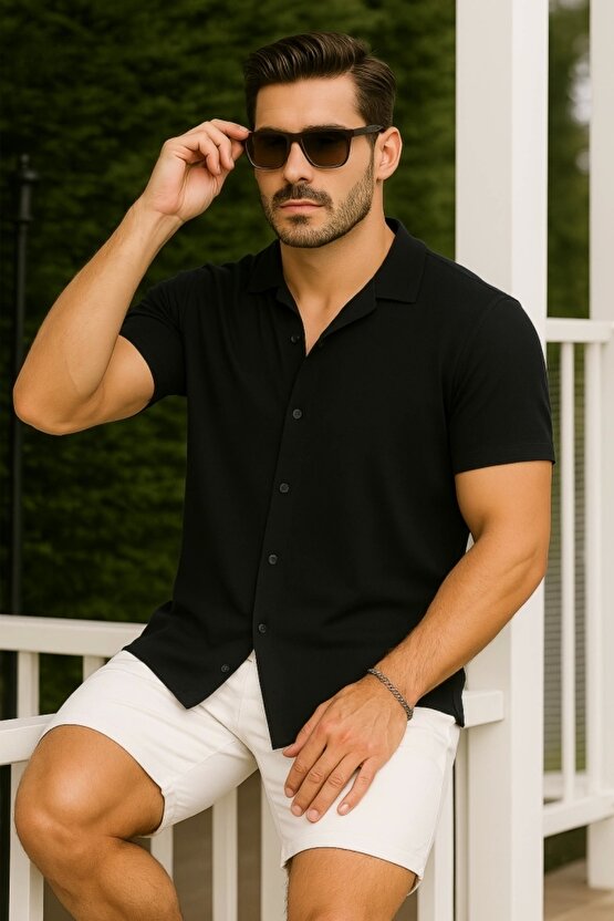 Erkek Kısa Kollu örme Kumaş Pamuklu Gömlek