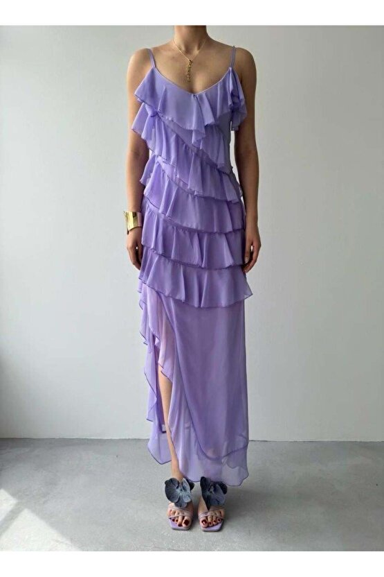 Ples Yırtmaç Detaylı Elbise