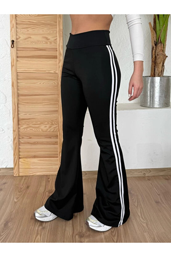 Kadın Yüksek Bel şerit Detaylı Ispanyol Paçalı Dalgıç Pantolon