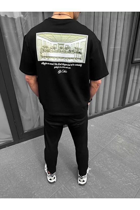 Unisex Baskılı Oversize T-Shirt - Siyah