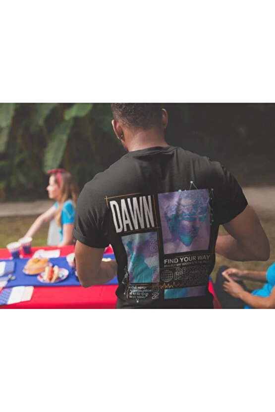 ERKEK BİSİKLET YAKA BASKILI OVERSİZE T-SHİRT - SİYAH