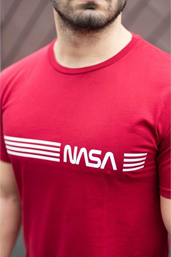 Erkek Kısa Kollu Nasa Baskı Basic Erkek T-shirt