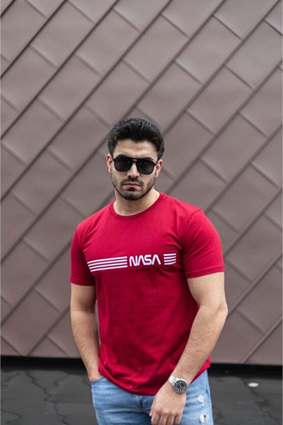Erkek Kısa Kollu Nasa Baskı Basic Erkek T-shirt