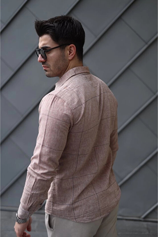Erkek Pamuklu Keten Kumaş Gömlek
