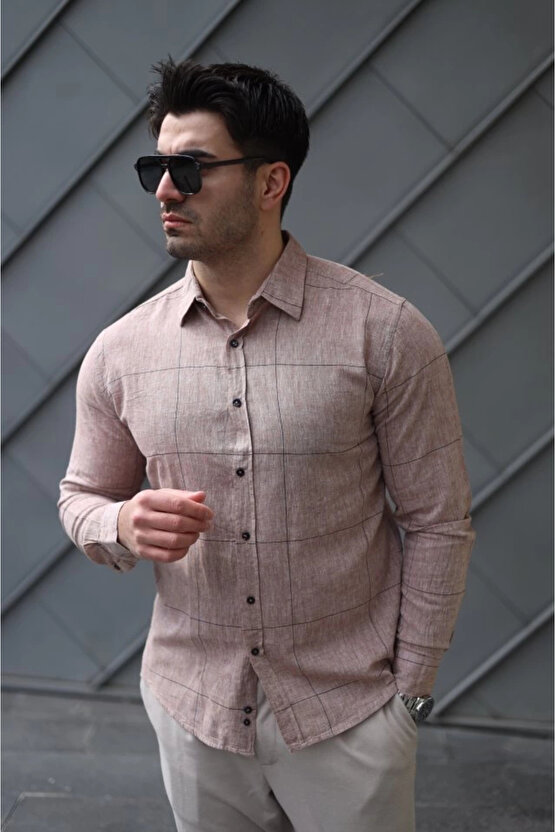 Erkek Pamuklu Keten Kumaş Gömlek