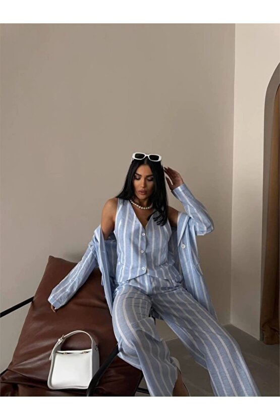 ÇİZGİİ CEKET KETEN avi