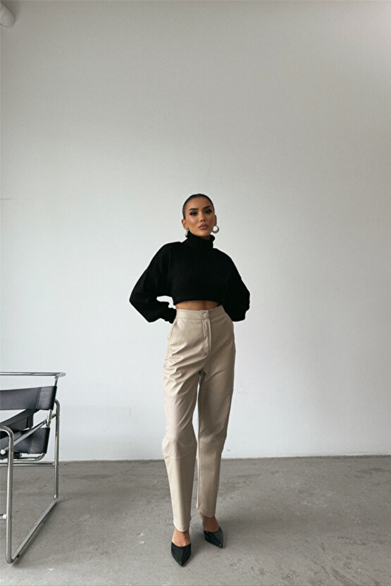 DERİ PANTOON DİZ PARÇAI  Taş