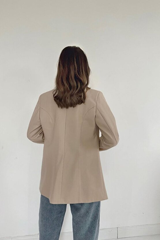 munn collection Bej Düğmeli Deri Ceket