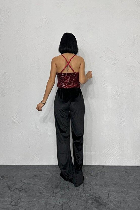 Bordo Askılı Degaje Bluz