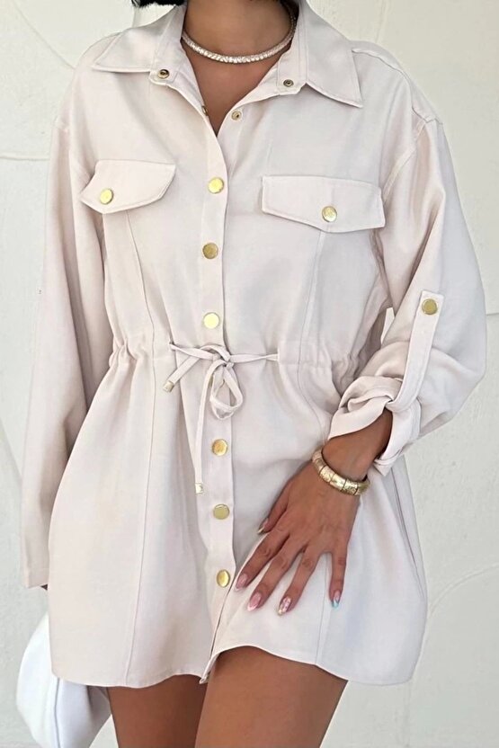 Bej Çıtçıtlı Tünelli Gömlek