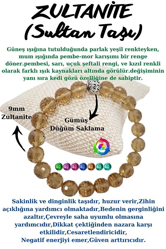 Zultanit 7 Renk Değiştiren Orjinal His Taşı Bileklik