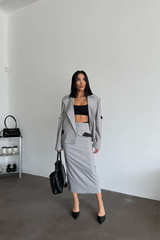 munn collection CROP CEKET - ETEK TAKIM - Gri