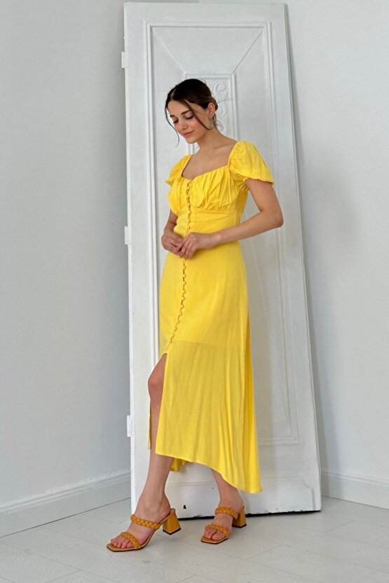 munn collection Sarı Prenses Yaka Elbise