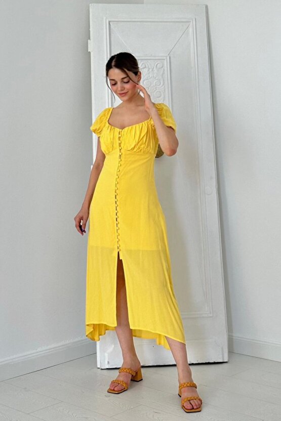 munn collection Sarı Prenses Yaka Elbise