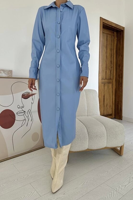 avi Boydan Düğmeli Deri Elbise