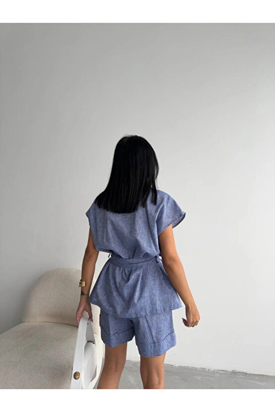 KETEN BAĞAAI KOSUZ GÖEK DUBE PAÇA ŞORT TAKI acivert