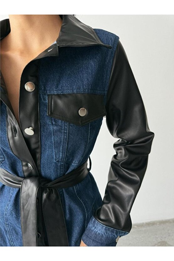 KOT ELBİSE UZUN ÖNDEN DÜĞMELİ - Mavi