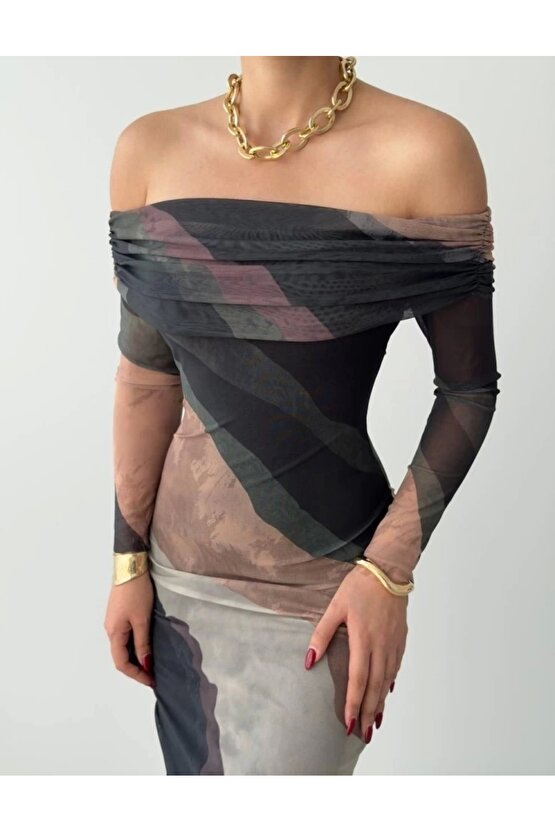 evilla adonna Yaka Tül Elbise