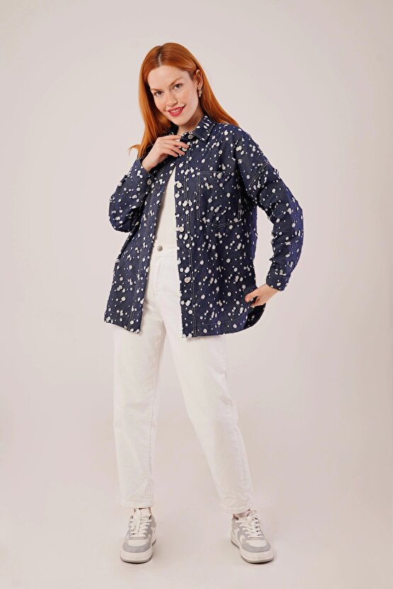 Eskitme Görünümlü Denim avi Gömlek