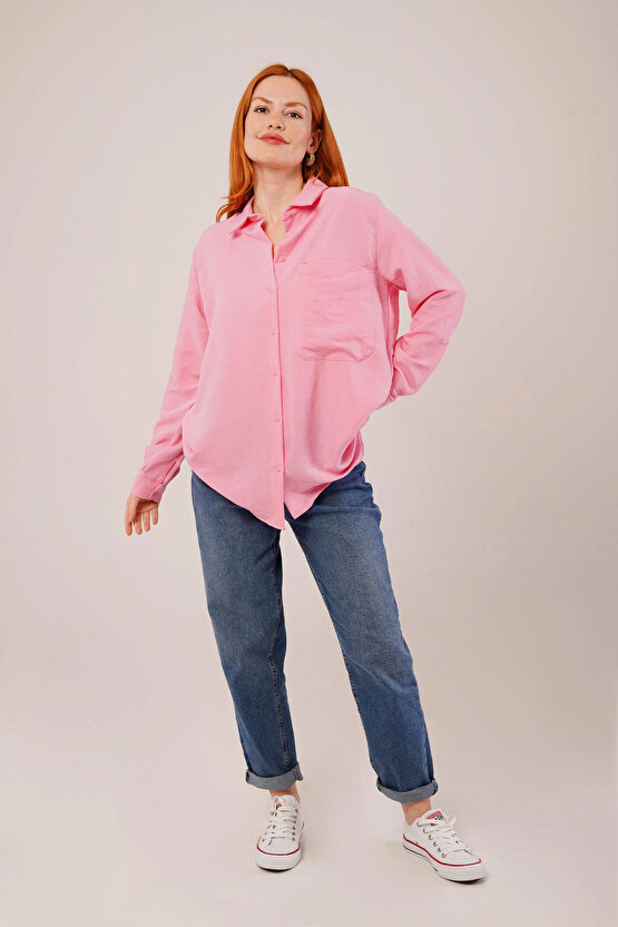 alaş Kesim Cepli Pembe Gömlek