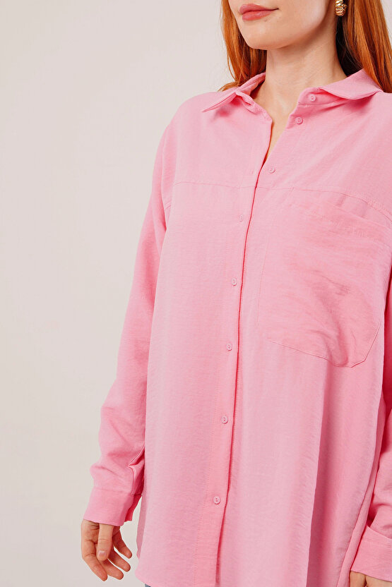 alaş Kesim Cepli Pembe Gömlek