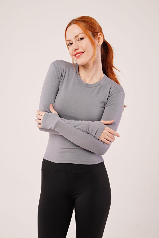 munn collection Uzun Kollu Basic Gri Bluz