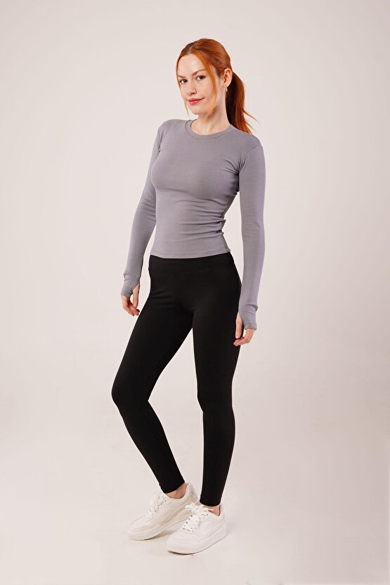 munn collection Uzun Kollu Basic Gri Bluz