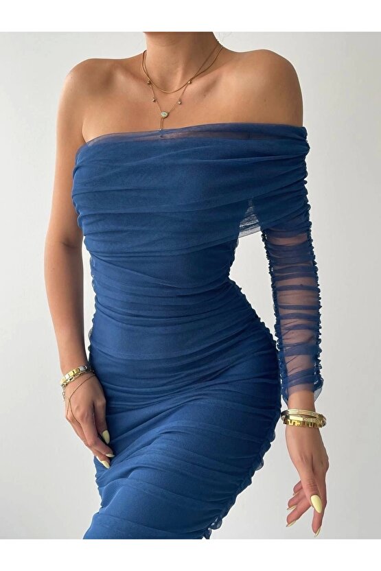 Polack Tek Omuz Tül Elbise