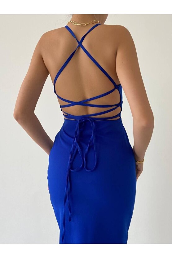 Kaitlyn Sırt Dekolteli V Yaka Yırtmaçlı Elbise